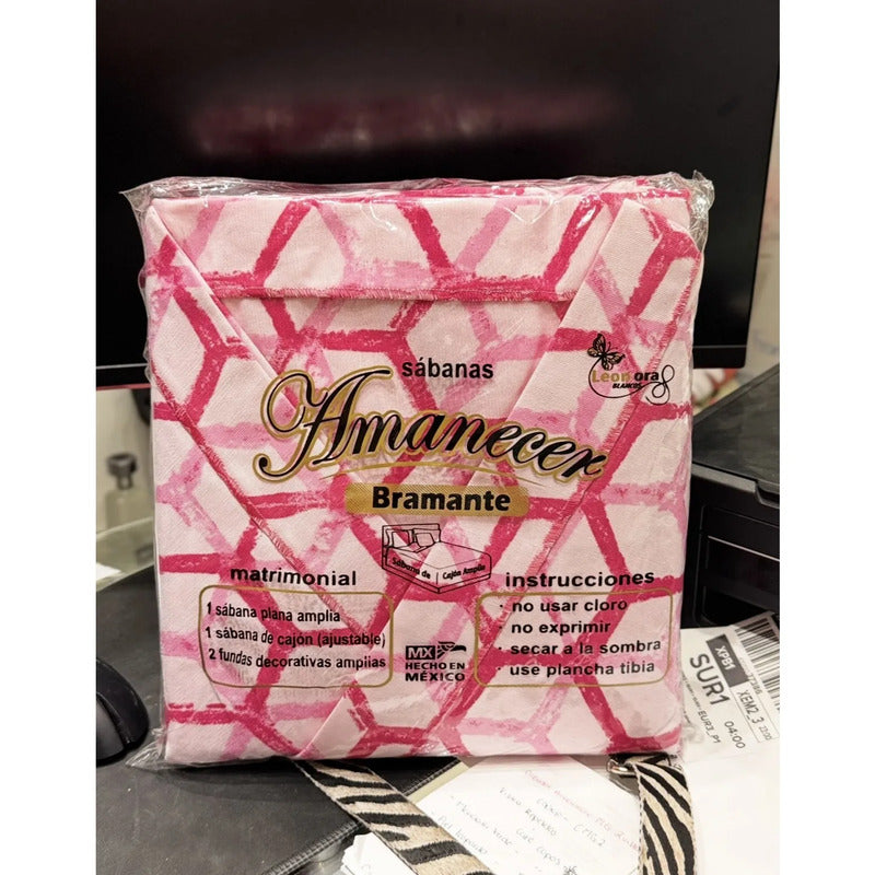 Juego Sabanas Matrimonial Amacener 100% Algodón Cajón Alto Rosa Chicle Rombo Rosado