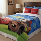 Frazada Matrimonial  Extra Suave Y Calientita Carss Mate Y Rayo Mcqueen Azul Acero