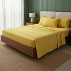 Juego De Sabanas King Size Leonora Percal Algodón 144h Lisas Amarillo Amarillo Liso