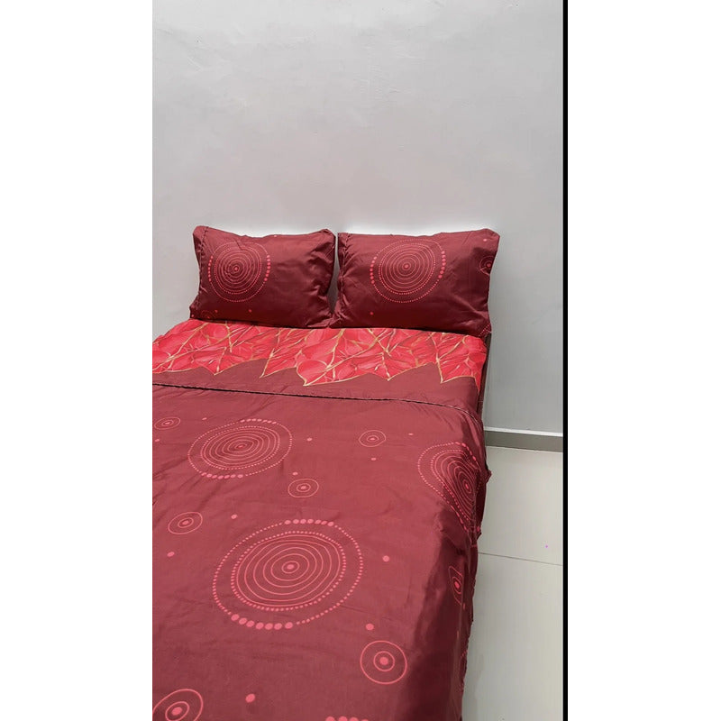 Juego De Sabana Matrimonial Leonora Tacto Suave Y Fresco Rojo Circular Pop
