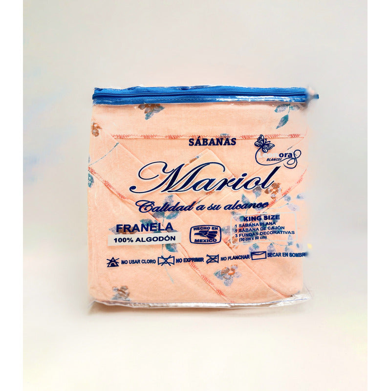 Juego De Sabanas Franela Mariol 100% Algodón King Size Coral Claro Melon Pastel
