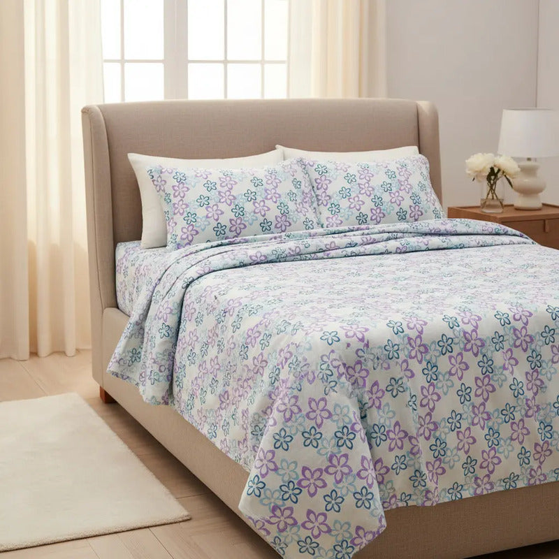 Juego De Sabanas Franela Mariol 100% Algodón King Size Coral Claro Cesleste Bugambilia