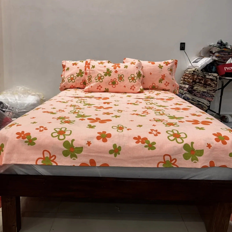 Juego De Sabanas Franela Mariol 100% Algodón King Size Coral Claro Kenia Melon