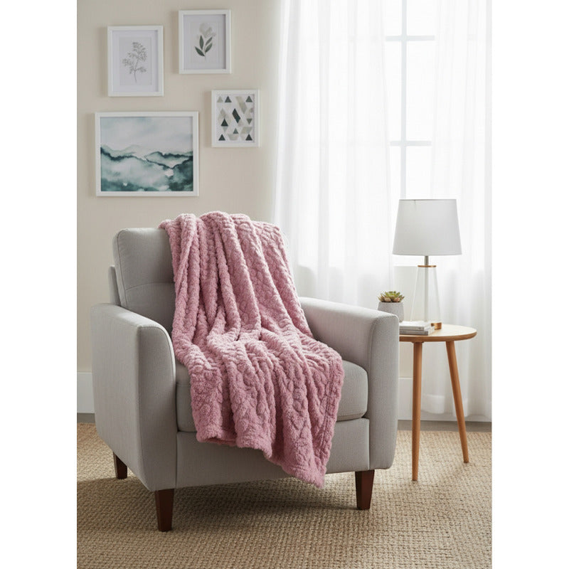 Frazada Leonora Matrimonial Extra-suave Grabado Hd Acogedora Hojuelas Rosa Rosa