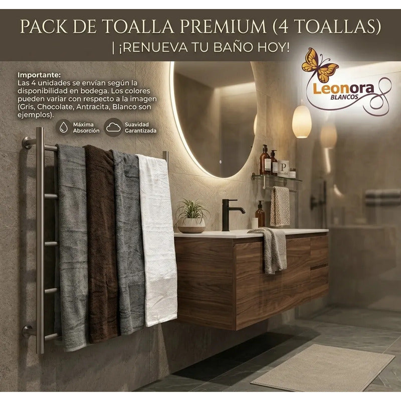 Set 4 Toallas Premium Super Absorbentes 100% Algodón Tamaño Gris Grande, Máxima Absorción Y Suavidad Superior