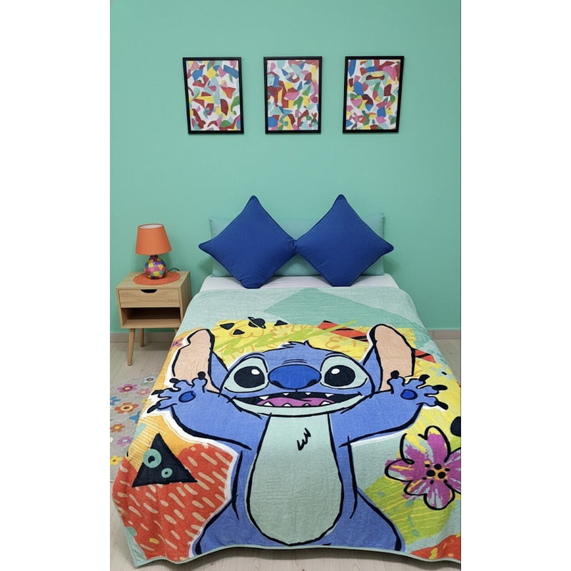 Frazada Providencia Disney Matrimonial Stitch Colorido Cian