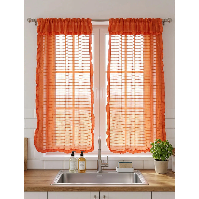 Juego De Cortinas 2 Paneles 2.50x1.95 De Ventana Transparent Naranja