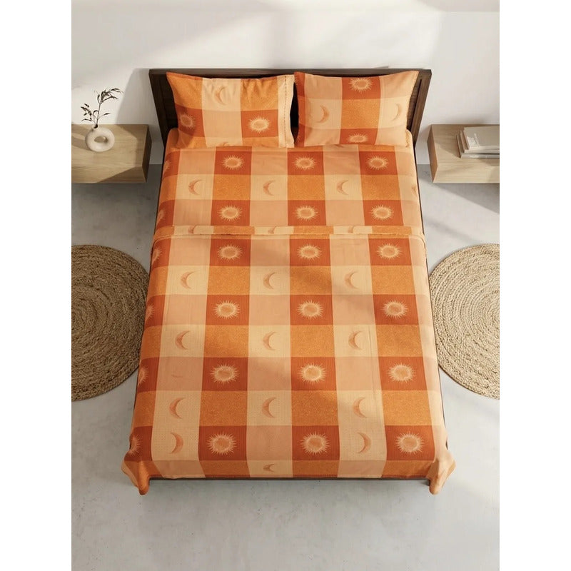 Juego De Sabana Matrimonial 100% Algodón Suaves Y Frescas Naranja Sol Y Luna Naranja