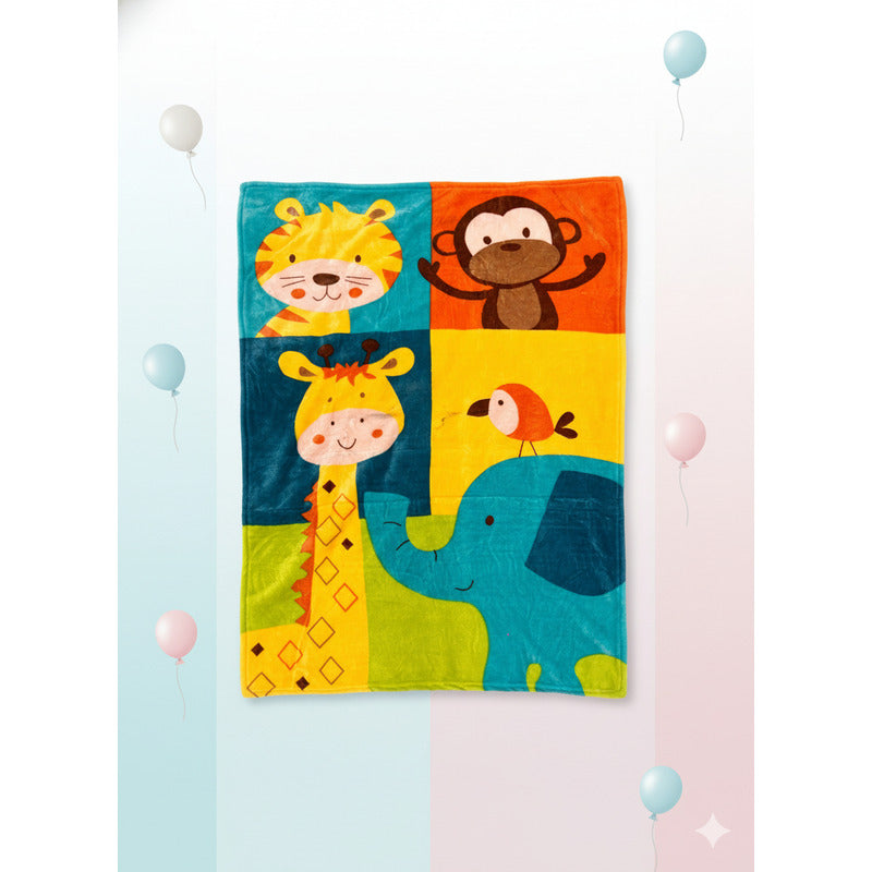 Cunero Baby Clasic Leonora De Bebé Térmico Y Super Suavecito Retrato De Animalitos Azul Petróleo