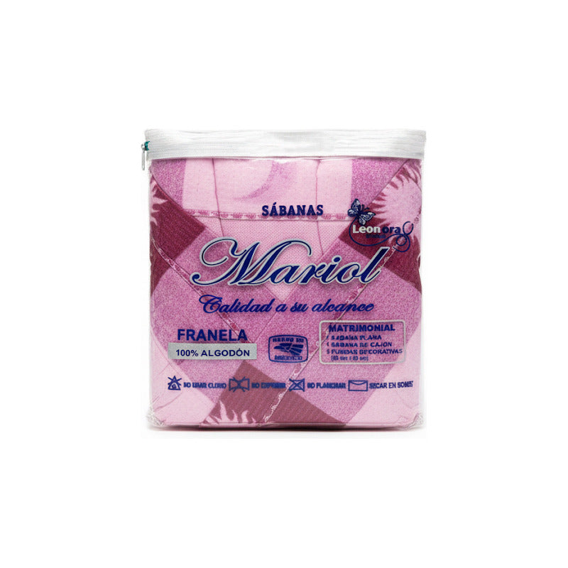 Juego De Sabanas Franela Mariol 100% Algodón Matrimonial Fucsia Rosa Soles Y Lunas