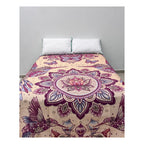 Colcha De Hilo Jacquard Leonora Premium Matrimonial Amplia Violeta Oscuro Colibrís Morado