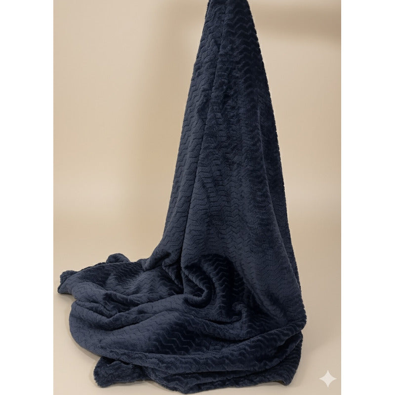 Frazada Térmica Leonora Matrimonial Extra Suave-grabada Espiga Marino  Azul Oscuro