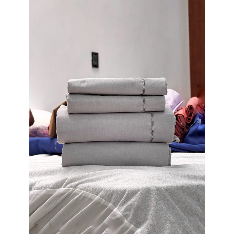 Juego De Sabanas King Size Leonora Percal Algodón 144h Lisas Gris Gris Liso