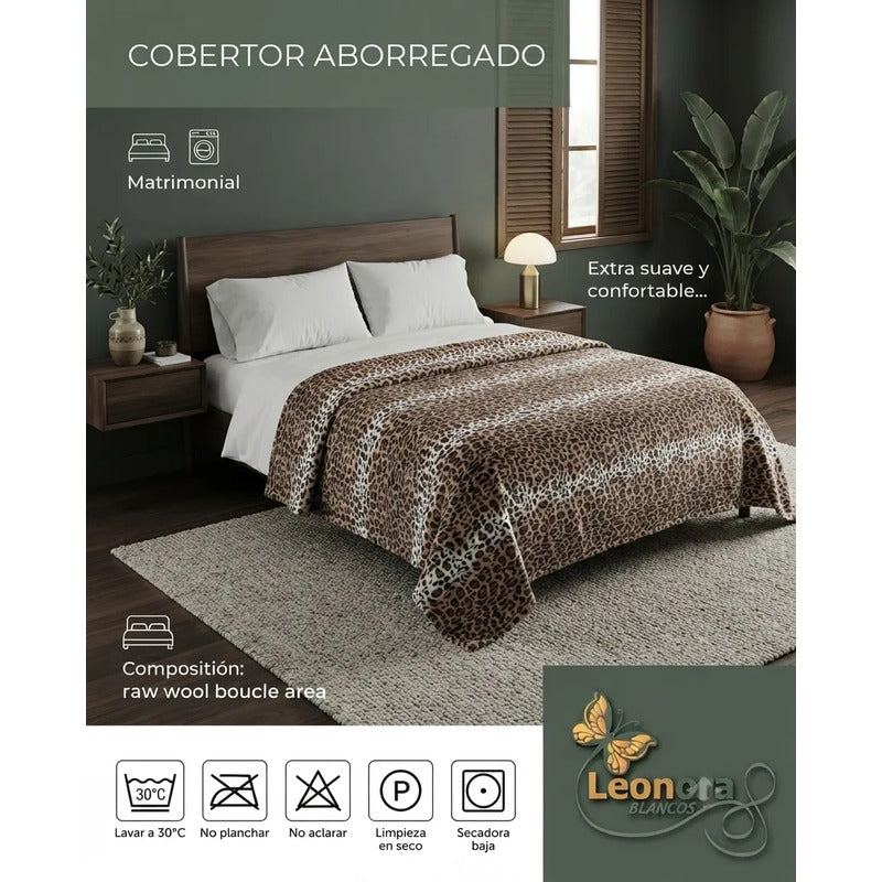 Cobertor Borrega Amanecer | Matrimonial, Suave Y Acolchado Piel Leopardo Dorado Oscuro