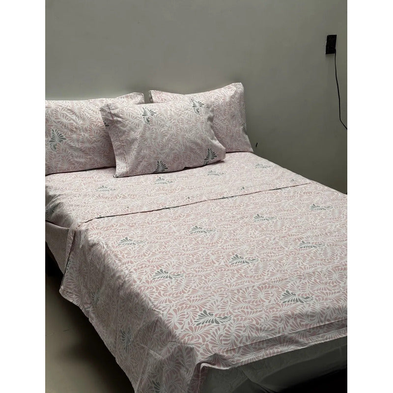 Sabana Hotelera Fátima 150 Hilos King Size -- Cajón Amplio Rosa Claro Mosaico Rosa