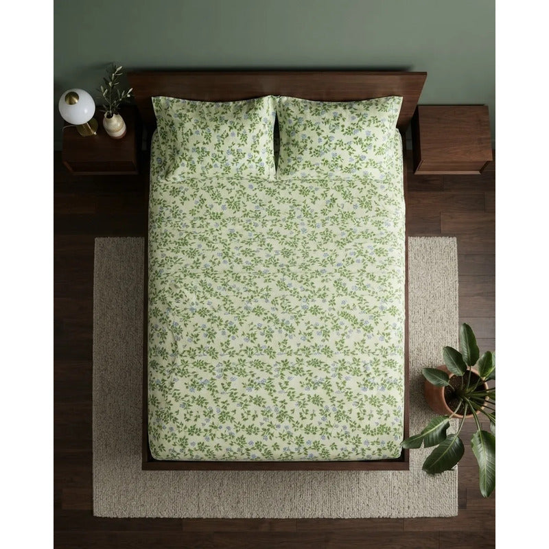Juego De Sabana Matrimonial 100% Algodón Suaves Y Frescas Verde Claro Floresta Verde