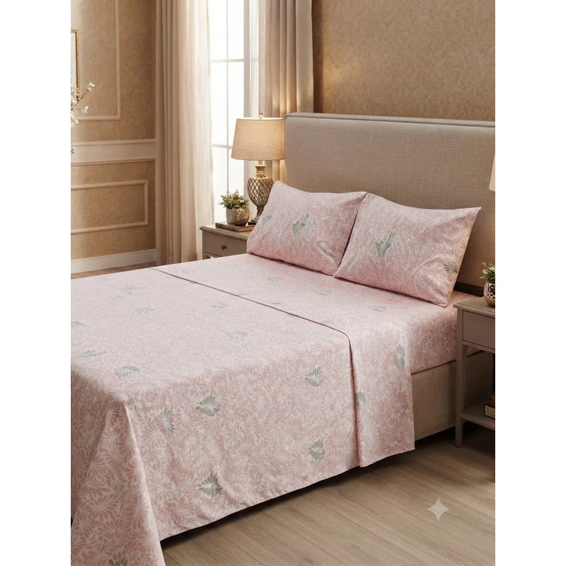 Sabana Hotelera Fátima 150 Hilos Matrimonial -- Cajón Amplio Rosa Claro Mosaico Rosa