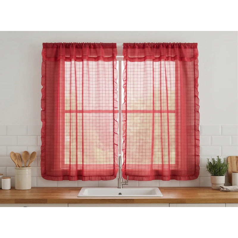 Juego De Cortinas 2 Paneles 2.50x1.95 De Ventana Transparent Rojo