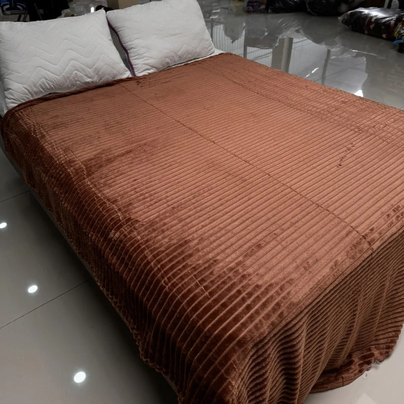 Cobertor Frazada Matrimonial Ligera Super Suave Y Calientita Rayado 700 G Chocolate