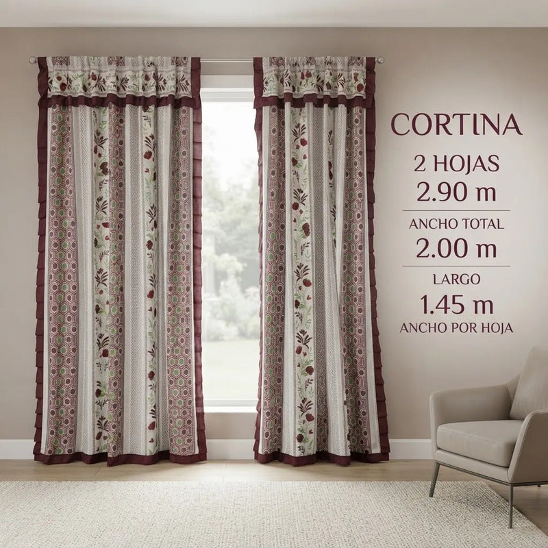 Cortinas Estampadas Para Ventana Con Forro Interior 2.9x2m Terracota