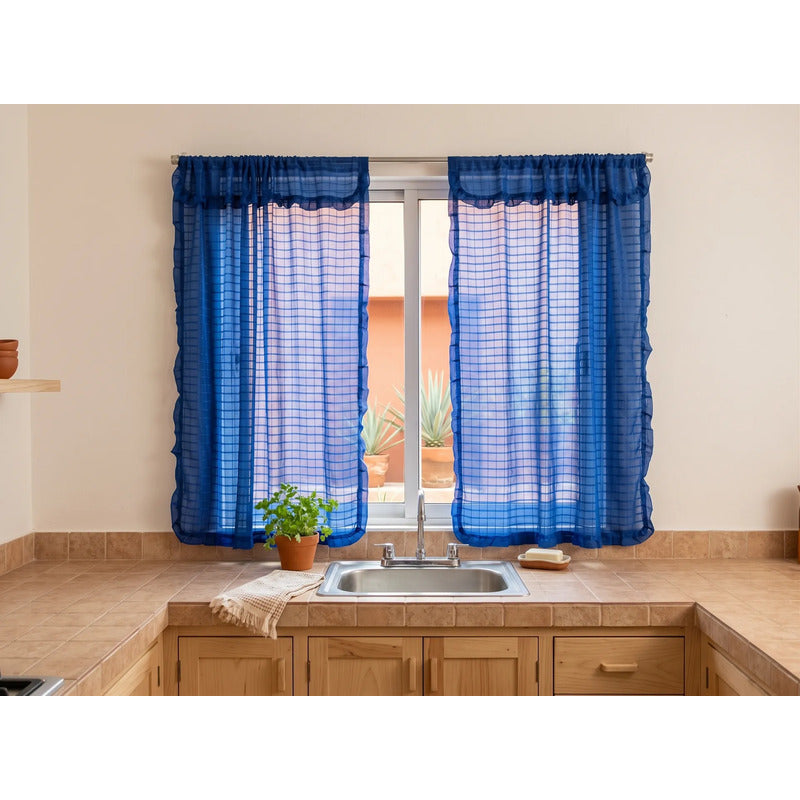 Juego De Cortinas 2 Paneles 2.50x1.95 De Ventana Transparent Azul Marino