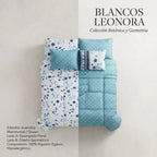 Set 6pzas Edredón Matrimonial Acolchado + Juego De Sabanas Celeste Floral Índigo