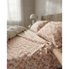 Juego De Sabanas Franela Mariol 100% Algodón Matrimonial Coral Claro Floresta Naranja