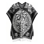 Jorongo Poncho Gaban Afelpado Unitalla Artesanal Grande Negro Azteca Y Grecas 1mx1m