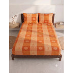 Sábana De Cajón Matrimonial +2 Fundas De Almohada Algodón Naranja Sol Y Luna Naranja