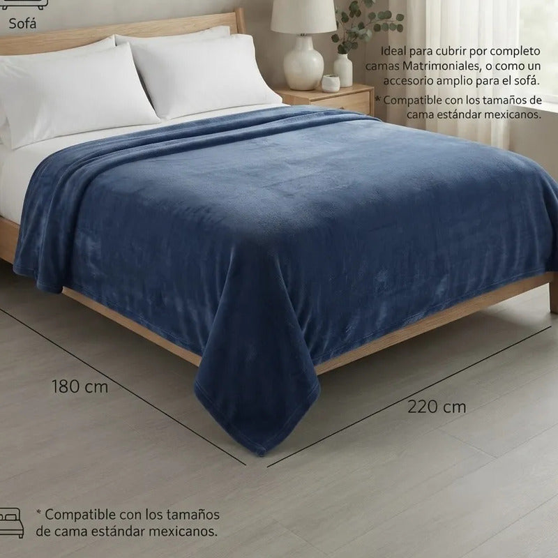 Cobertor Frazada Matrimonial Textura Durazno Lisa Calientita Azul Noche Liso 700 G Azul Oscuro