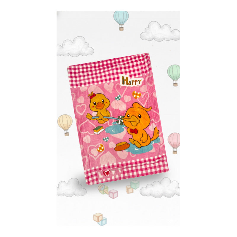 Cunero Leonora Tipo Borrega Calientito Para Bebé Tamaño Plus Patitos Rosa