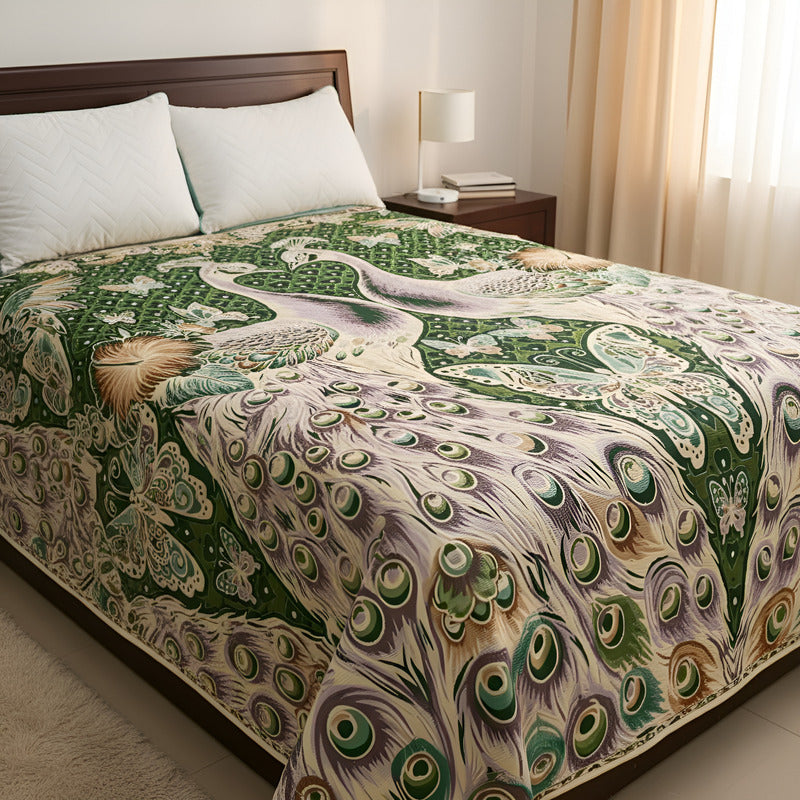 Colcha De Hilo Jacquard Leonora Premium Matrimonial Amplia Verde Oscuro Pavorreal Verde
