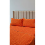 Juego De Sábanas Matrimonial Leonora Franela Planchada 2mts Coral Naranja Rayada