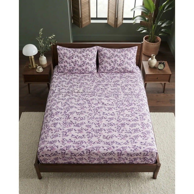 Juego De Sabana Matrimonial 100% Algodón Suaves Y Frescas Lavanda Floresta Morada