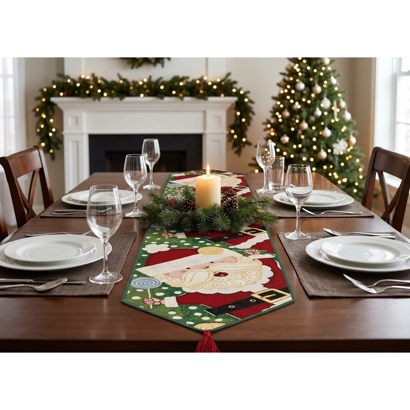 Kit Navideño: Camino De Mesa, Pie De Árbol, Fundas Y Tapete Verde