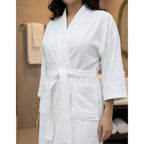 Bata De Baño Leonora Rasurada 100% Algodón Super Absorbente Blanco Lisa M-l