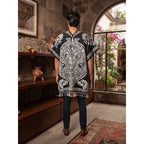Jorongo Poncho Gaban Afelpado Unitalla Artesanal Grande Negro Azteca Y Grecas 1mx1m