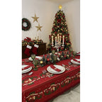 Mantel Navideño Leonora Rectangular 150x250 De Alta Calidad. Bordó Velitas Navideñas