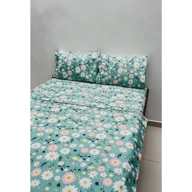 Juego De Sabana Matrimonial Leonora Tacto Suave Y Fresco Azul Petróleo Jardín Menta