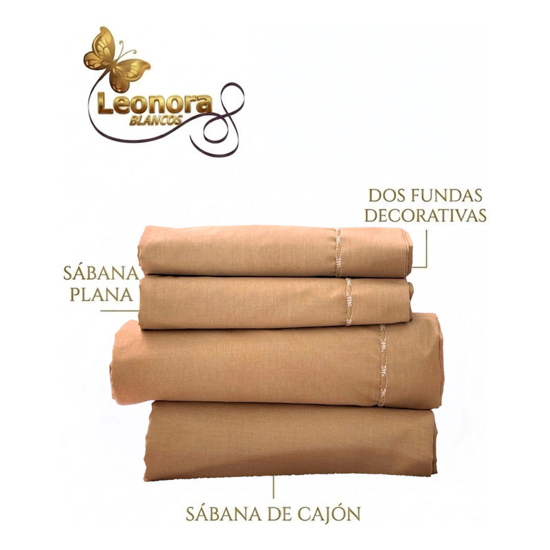 Juego De Sábanas Matrimonial Algodón Percal 144 Hilos-fresca Marrón Claro Lisa Suave Y Transpirable De Calidad Premium