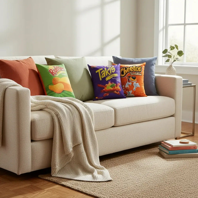 Kit De 3 Almohadas Snackpack: Chetos, Ruffles,takis,doritos) Terracota