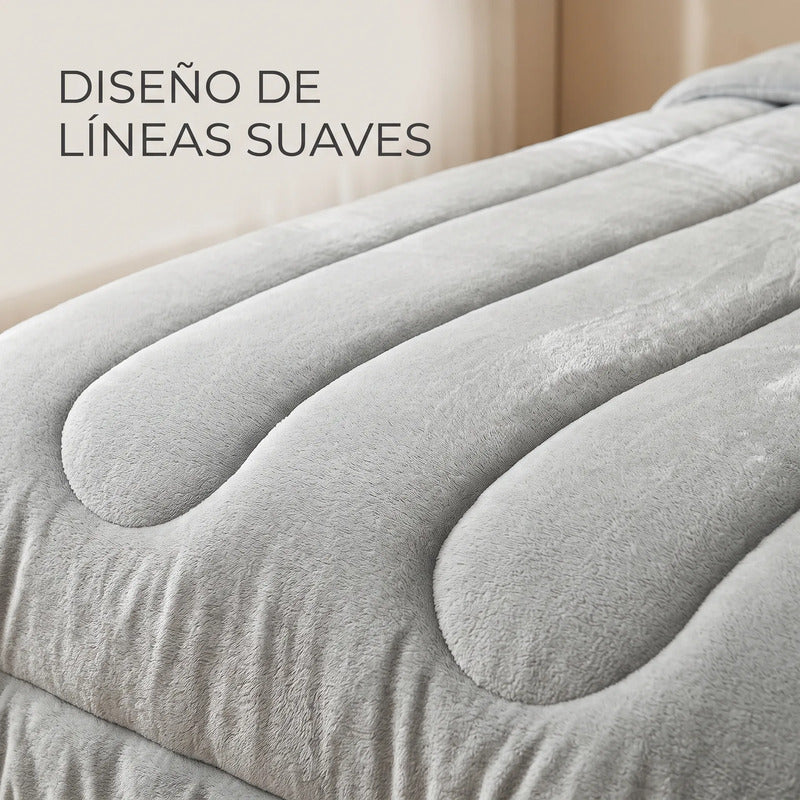 Edredón Matrimonial Acolchado Doble Vista Textura Térmica Gris Piel De Conejo