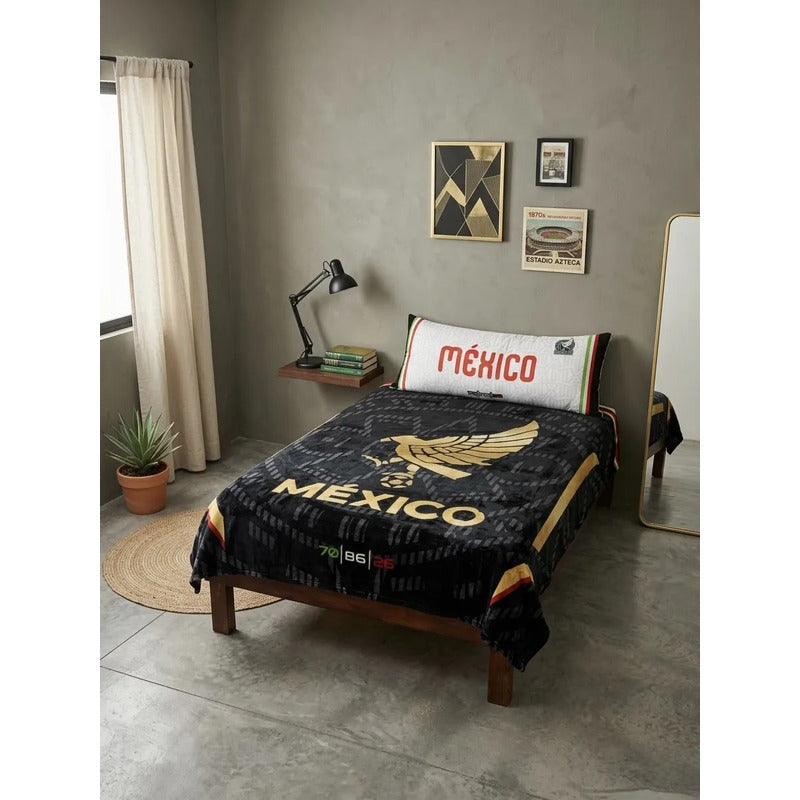 Frazada Providencia Extra Suave Y Calientita Mexico Mundial Mexico Agila 700 G Negro