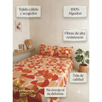 Juego De Sabanas Franela Mariol 100% Algodón Matrimonial Naranja Circular Naranja