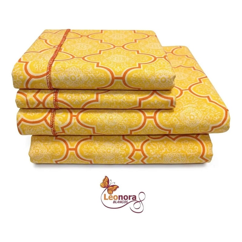 Juego Sabanas Matrimonial Amacener 100% Algodón Cajón Alto Naranja Claro Azulejo Amarillo