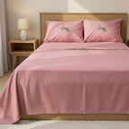 Sabana Matrimonial Lisa Bordada 100% Algodón-diseño Elegante Rosa Pavorreal Bordado