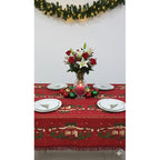 Mantel Navideño Leonora Rectangular 150x250 De Alta Calidad. Bordó Velitas Navideñas