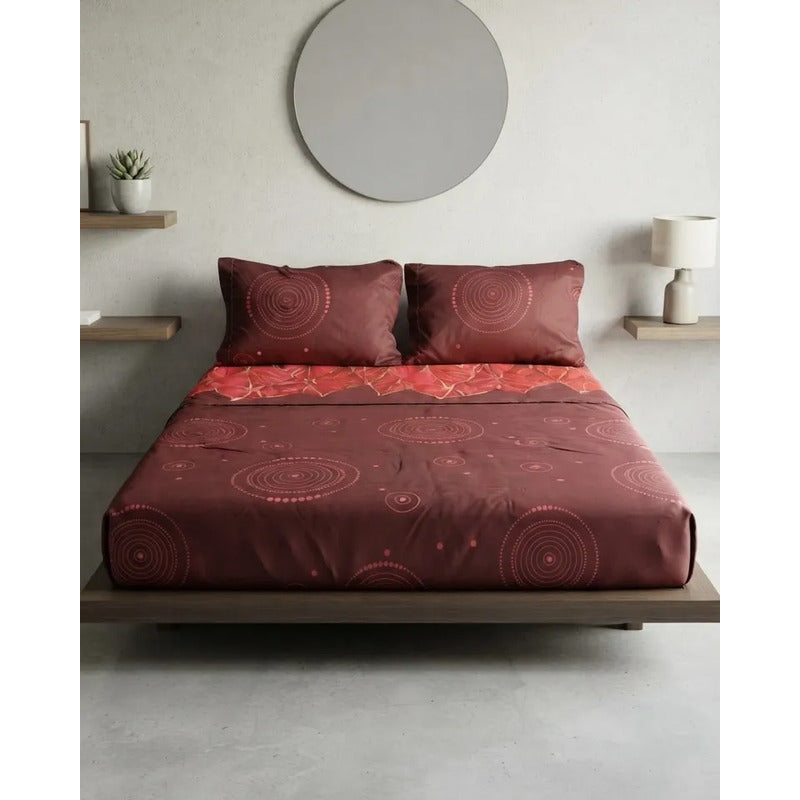 Juego De Sabana Matrimonial Leonora Tacto Suave Y Fresco Rojo Circular Pop