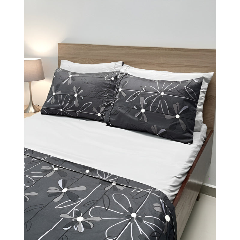 Juego De Sabanas 6 Piezas Tacto Bambu Premium Quality Negro Flor Negra