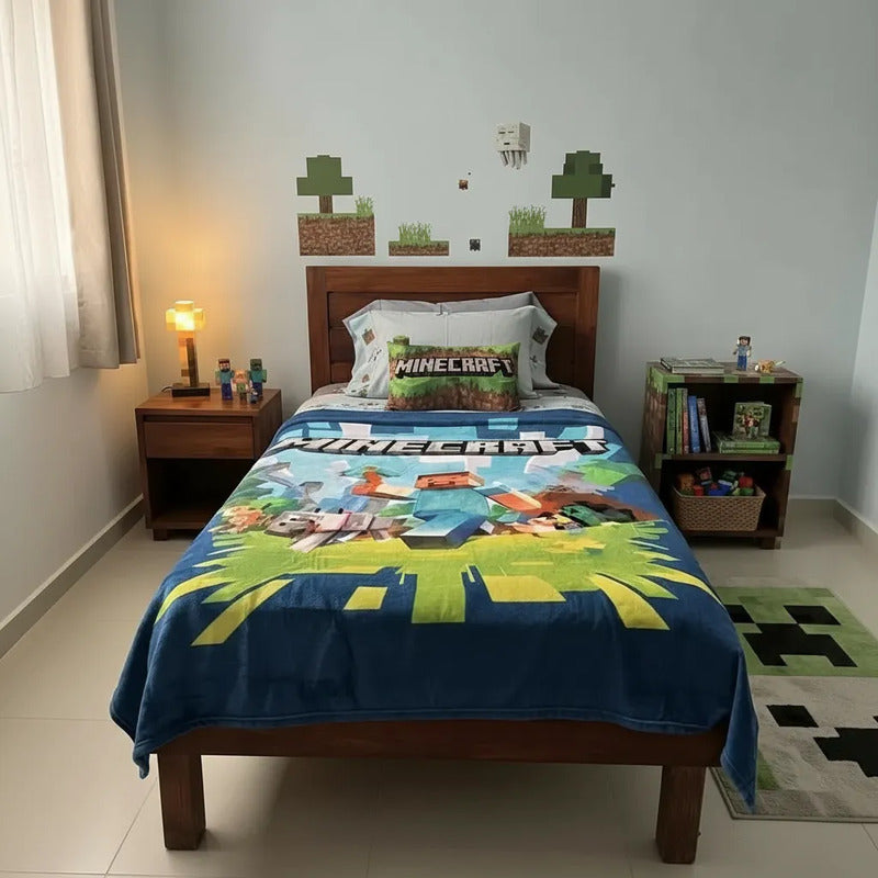 Frazada Matrimonial Providencia De Minecraft Batalla Minecraft 700 G Azul
